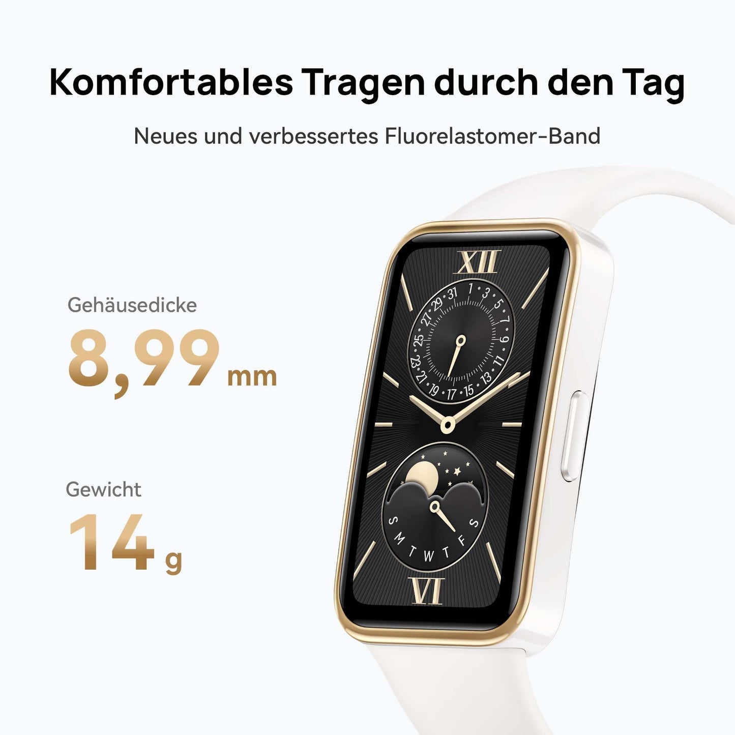 HUAWEI Band 9, Bluetooth, iOS & Android, bis zu 14 Tage Akkulaufzeit, Comfortable Wear, TruSleep 4.0, wissenschaftliches Schlaftracking, 100 Training Modes，smartband，Weiß Fluorelastomer Strap