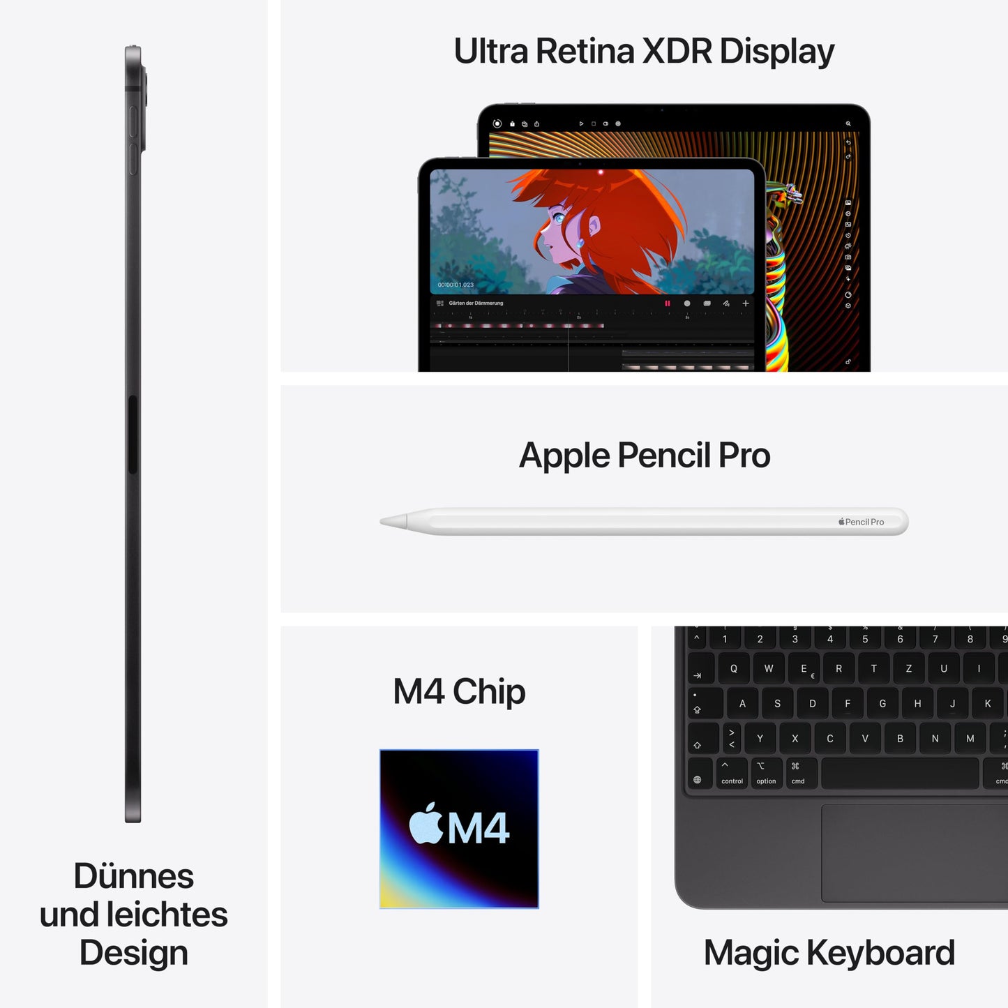 Apple 11" iPad Pro (M4): Ultra Retina XDR Display, 256 GB, 12 MP Querformat Frontkamera/12 MP Rückkamera, LiDAR Scanner, WLAN 6E, Face ID, Batterie für den ganzen Tag, Standardglas – Silber