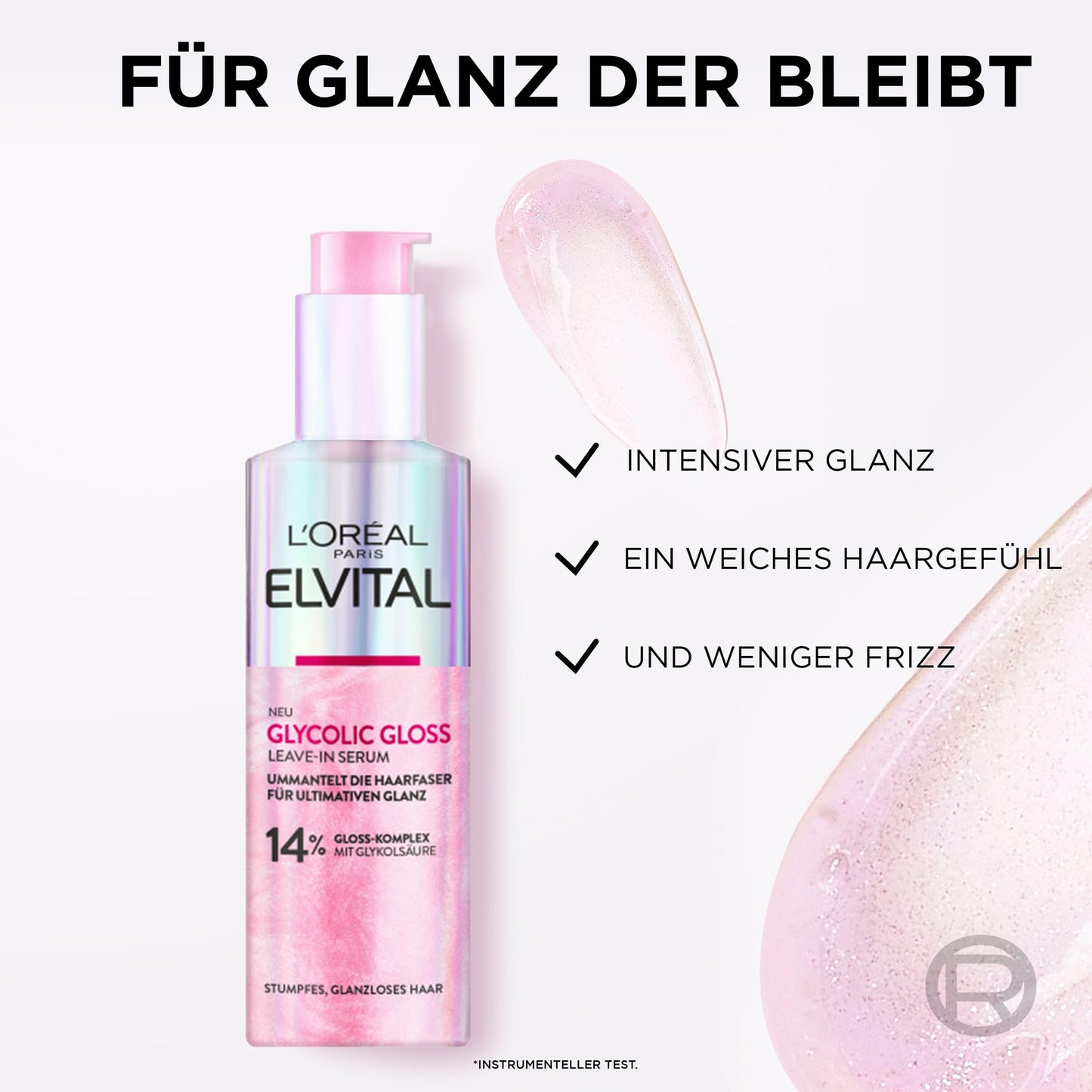 L'Oréal Paris Elvital Glycolic Gloss Serum für glanzloses und stumpfes Haar, Haarpflege für intensive Geschmeidigkeit und ultimativen Glanz, Leave-In Serum, regenerierend, mit Glykolsäure, 150ml