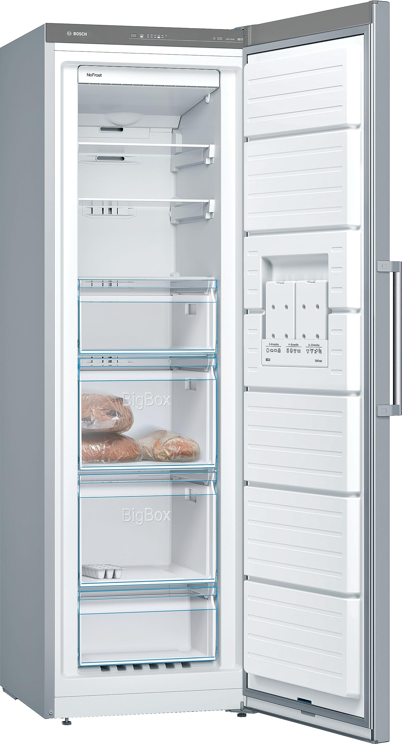 Bosch Hausgeräte GSN36VLEP Serie 4 Freistehender Gefrierschrank / E / 186 cm / 234 kWh/Jahr / Inox-look / 242 L / NoFrost / BigBox