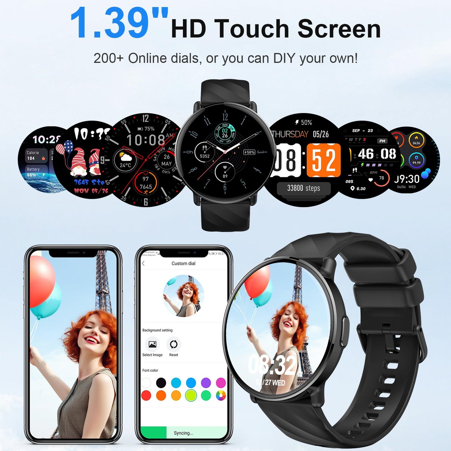 Smartwatch für Damen Herren, 1.39'' HD Touchscreen Smart Watch mit Telefonfunktion, 112+ Sportmodi Fitnessuhr mit Pulsuhr Schrittzähler Schlafmonitor, IPX68 Wasserdicht Sportuhr für iOS Android