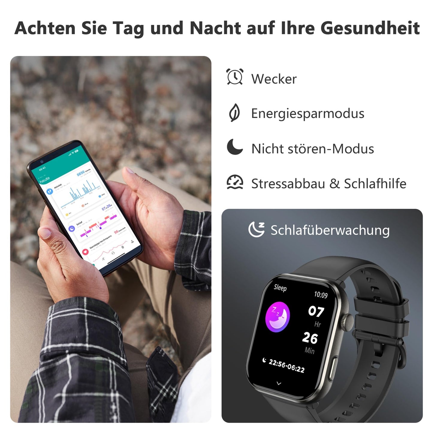 Blackview Smartwatch Herren Damen, AMOLED-Bildschirm immer an, Fitnessuhr mit Telefonfunktion, Anrufe tätigen/empfangen, Sportuhr 100+Sportmodi, Puls-Schlaf-Monitor, Schrittzähler, Uhr für Android iOS