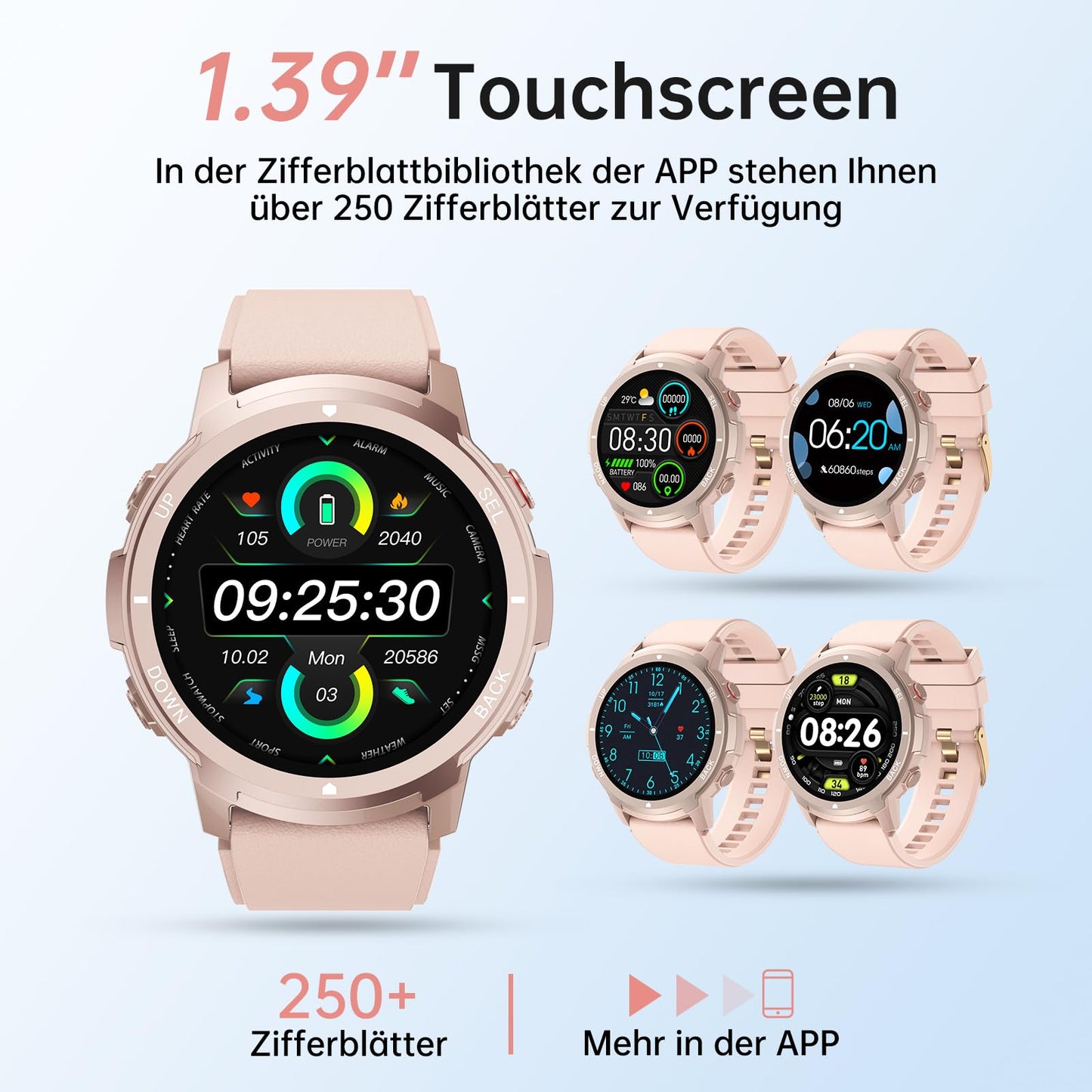 LLKBOHA Smartwatch Damen mit Telefonfunktion - 1,39 Zoll Fitnessuhr mit Benachrichtigung Smart Watch, 113+ Sportmodus, IP68 Wasserdicht mit Herzfrequenz, SpO2, Schlafmonitor für iOS und Android