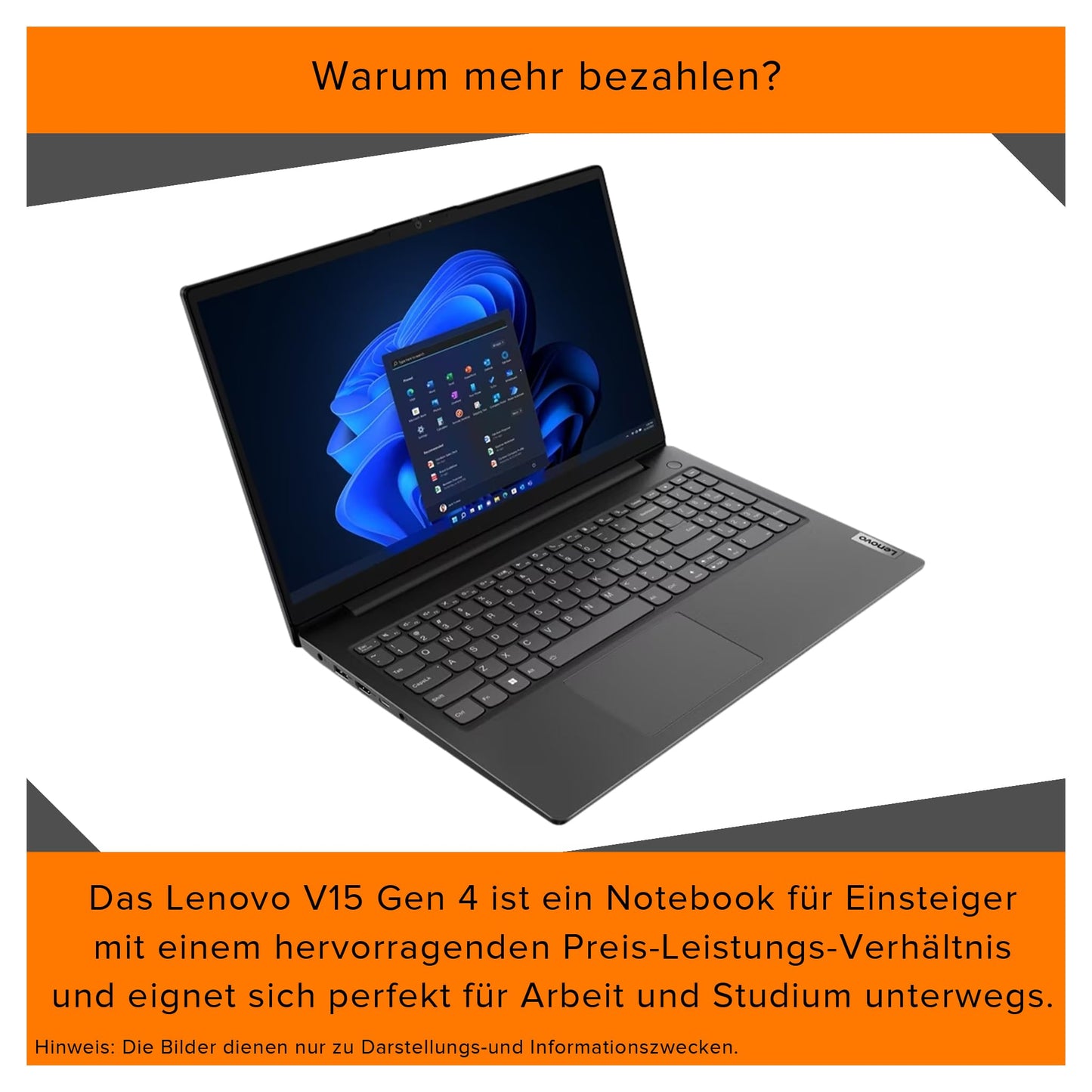 Lenovo V15 G4 Laptop, Intel Core i5-13420H, 40 GB DDR4 RAM, 4 TB PCIe SSD, 15.6" FHD, Intel UHD Graphics, QWERTZ Tastatur, Windows 11 Pro, Black