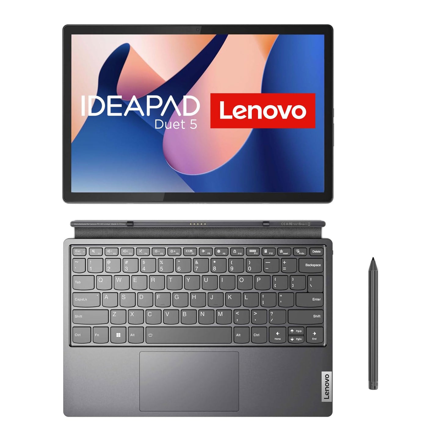 Lenovo IdeaPad Duet 5i 2-in-1 Tablet | 12,4" 2.5K Touch Display | Intel Core i7-1355U | 16GB RAM | 512GB SSD | Intel Iris Xe Grafik | Win11 Home | QWERTZ | grau | inkl. Lenovo Digital Pen 3