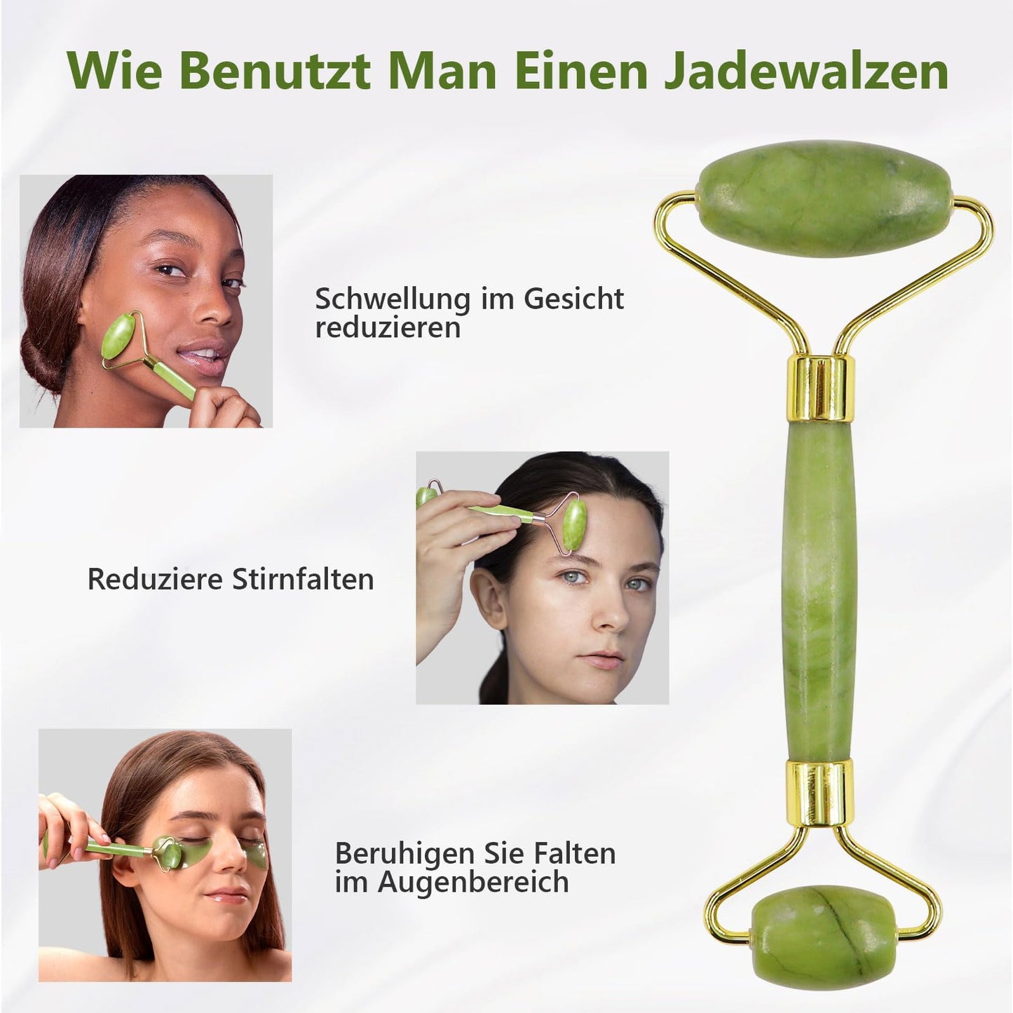 GUGUG Gua Sha Stein and Face Jade Roller Set for Facial Massage - Reduces Eye Puffiness and Skincare Routine-Green