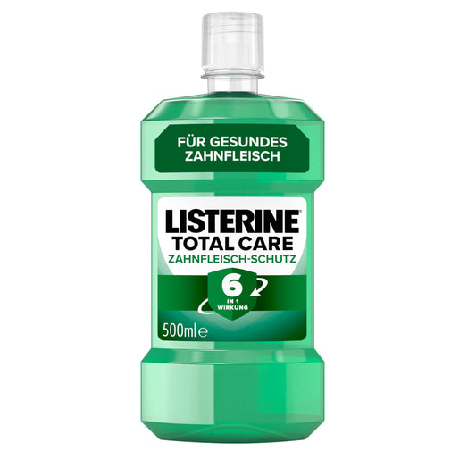 LISTERINE Total Care Zahnfleisch-Schutz (500 ml), antibakterielle Mundspülung mit Fluorid für gesundes Zahnfleisch, Zahnpflege Mundwasser reduziert Zahnbelag mit 6 in 1 Wirkung