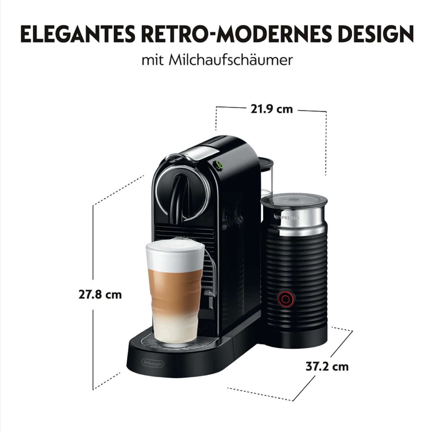 Nespresso De'Longhi EN267.BAE Citiz Kaffeemaschine mit Milchaufschäumer, Energiesparfunktion, 1710W, 1 Liter, 37.2 x 21.8 x 27.7 cm, Schwarz