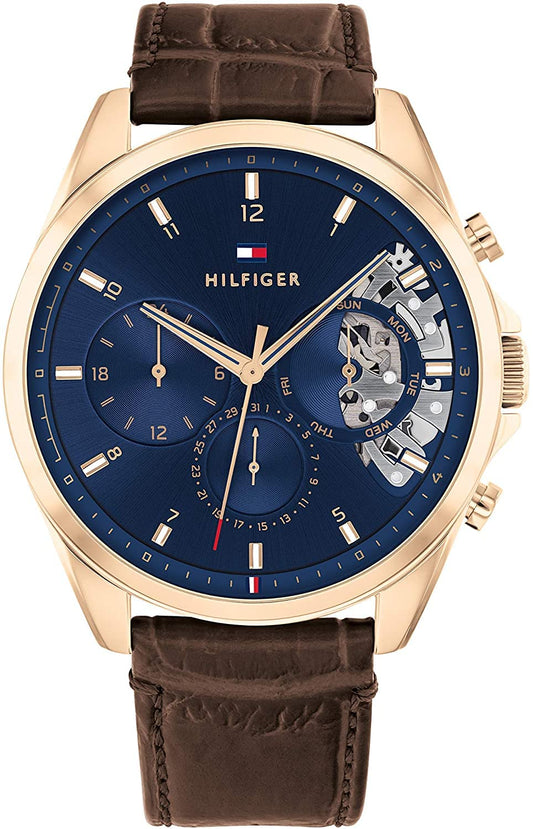 Tommy Hilfiger Multi Zifferblatt Quarz Uhr für Herren mit Dunkel-Braunes Lederarmband - 1710453