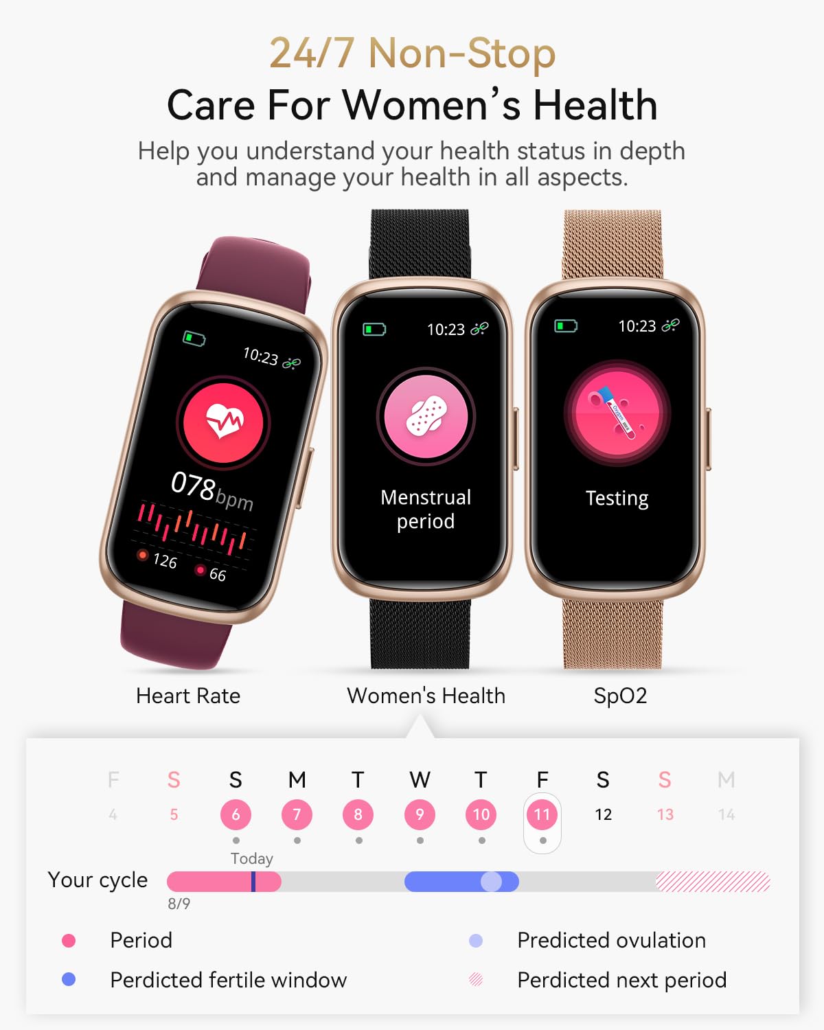 RUXINGX Smartwatch Damen, 1,47″ Fitnessuhr mit 24 Sportmodi, 24H Pulsmesser, SpO2, Schlafmonitor, Menstruationszyklus, IP68 Wasserdicht Sportuhr Schrittzähler mit Whatsapp für Android IOS Schwarz Gold