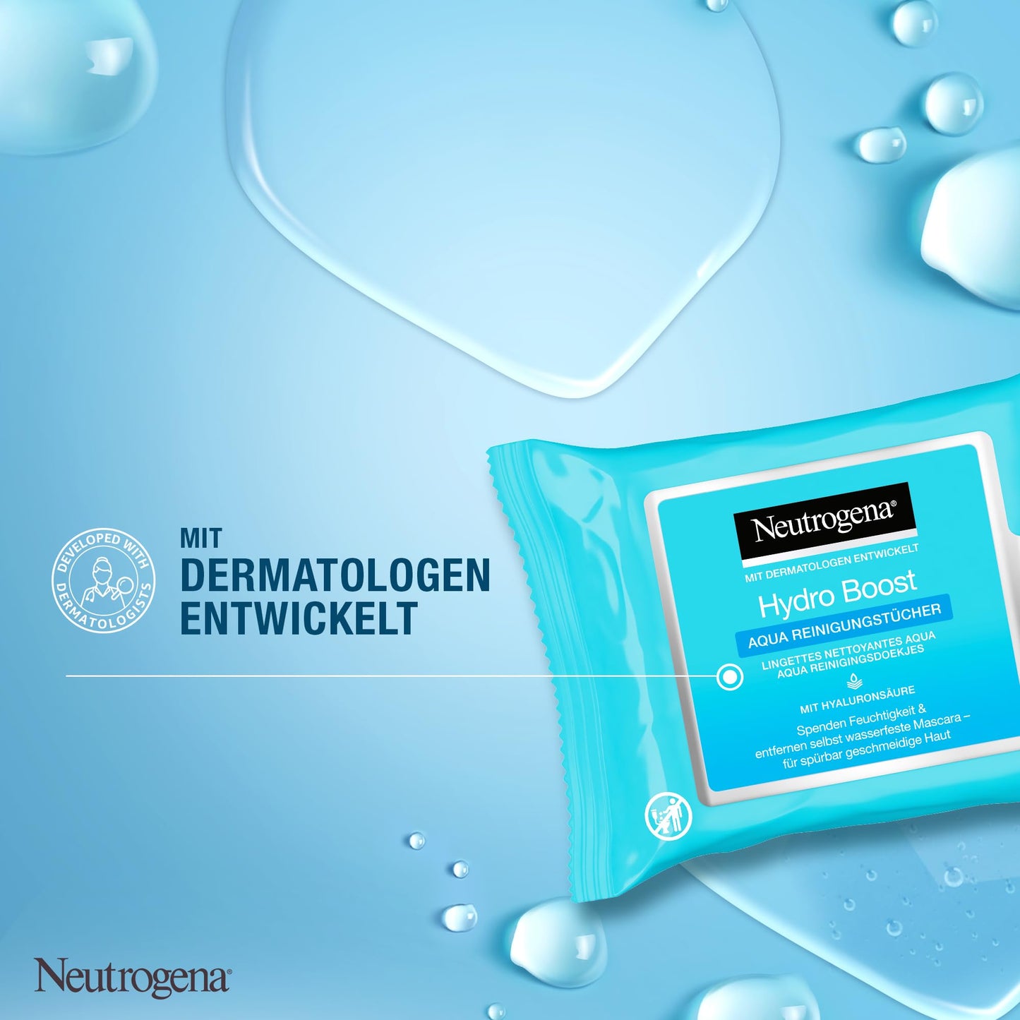 Neutrogena Hydro Boost Abschminktücher, Aqua Reinigungstücher mit Hyaluron, Make-Up Entferner, 6 x 25 Stück