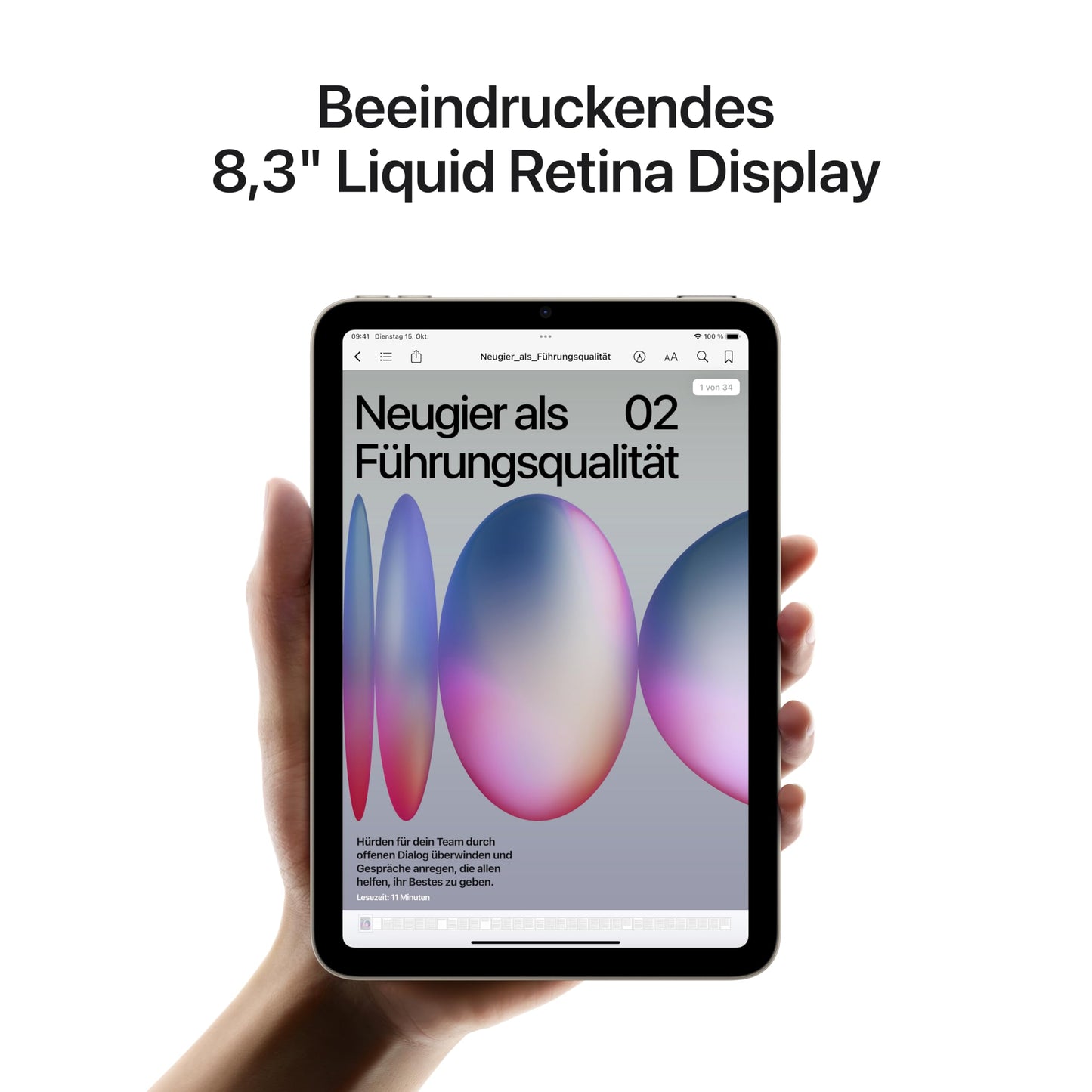 Apple iPad Mini (A17 Pro): 8,3'' Liquid Retina Display, 128 GB, WLAN 6E, 12 MP Front /12 MP Rückkamera, Touch ID, Batterie für den ganzen Tag – Space Grau