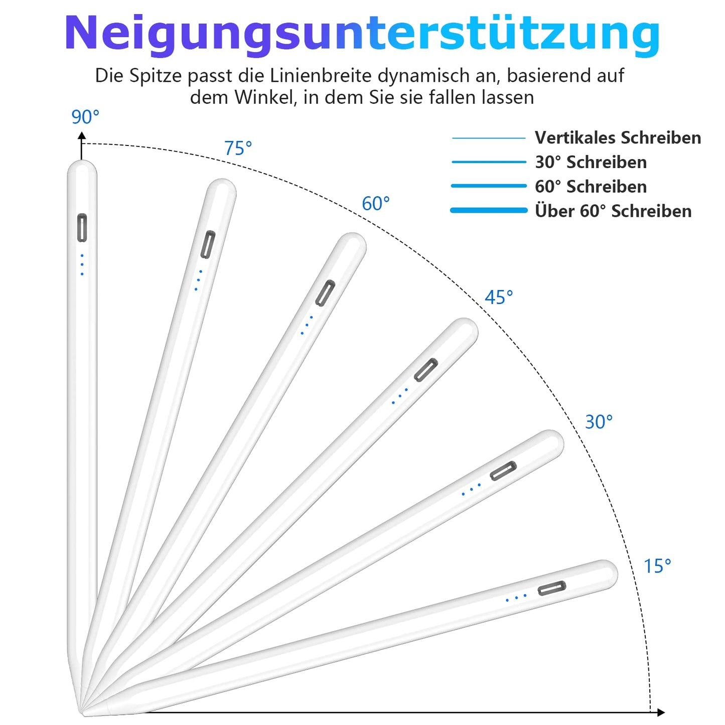 Stylus Pen für Touchscreens Android, Kompatibel Samsung/Huawei/Tablet/Phone,Kapazitiver Stift mit 2 Ersatzspitzen, Pencil with Palm Rejection,Weiß