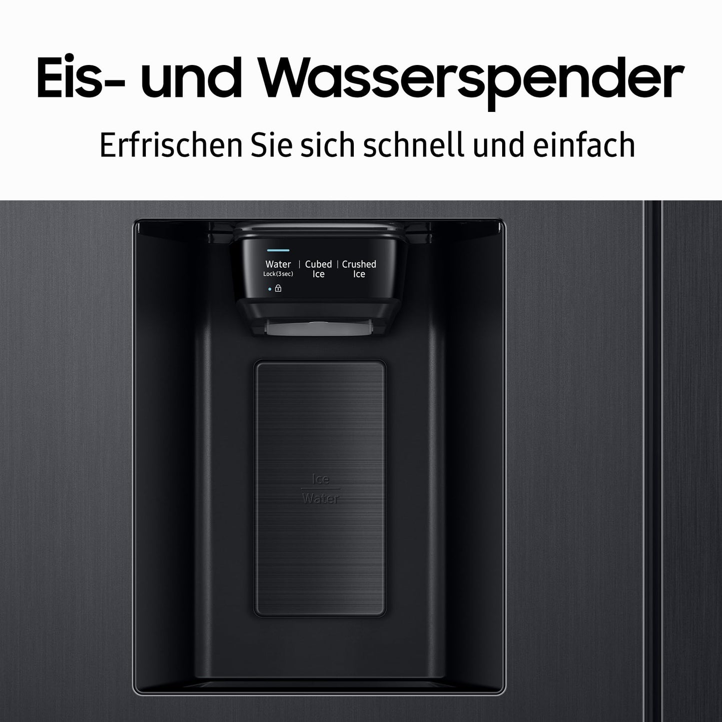 Samsung Side-by-Side-Kühlschrank mit Gefrierfach, 178 cm, 634 l Gesamtvolumen, 225 l Gefrierteil, AI Energy Mode, Wasser- und Eisspender, Frischwasseranschluss, Premium Black Steel, RS6GCG885DB1EG