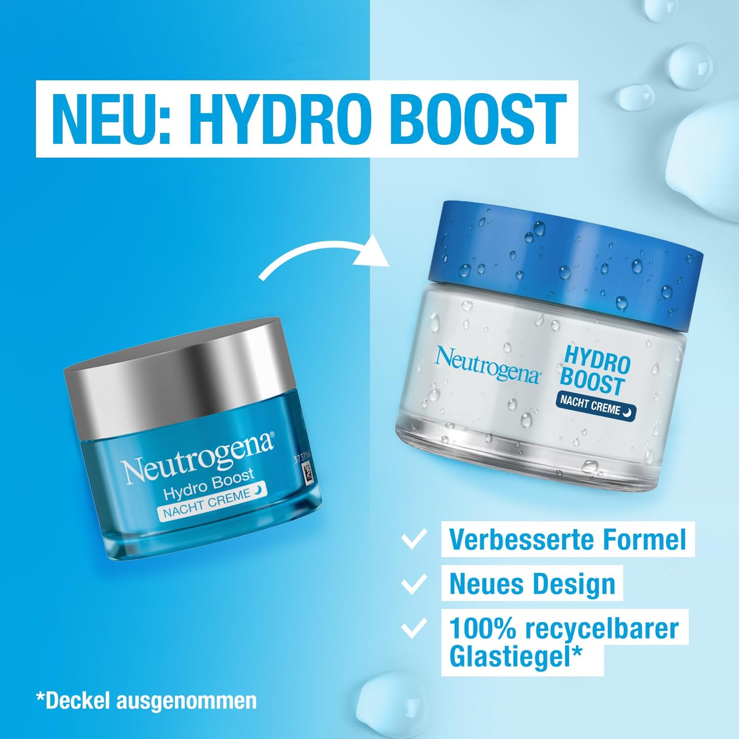 Neutrogena Hydro Boost Gesichtscreme, Nachtcreme mit Hyaluron, intensive Feuchtigkeit für jede Haut, 50ml