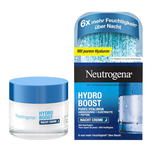 Neutrogena Hydro Boost Gesichtscreme, Nachtcreme mit Hyaluron, intensive Feuchtigkeit für jede Haut, 50ml