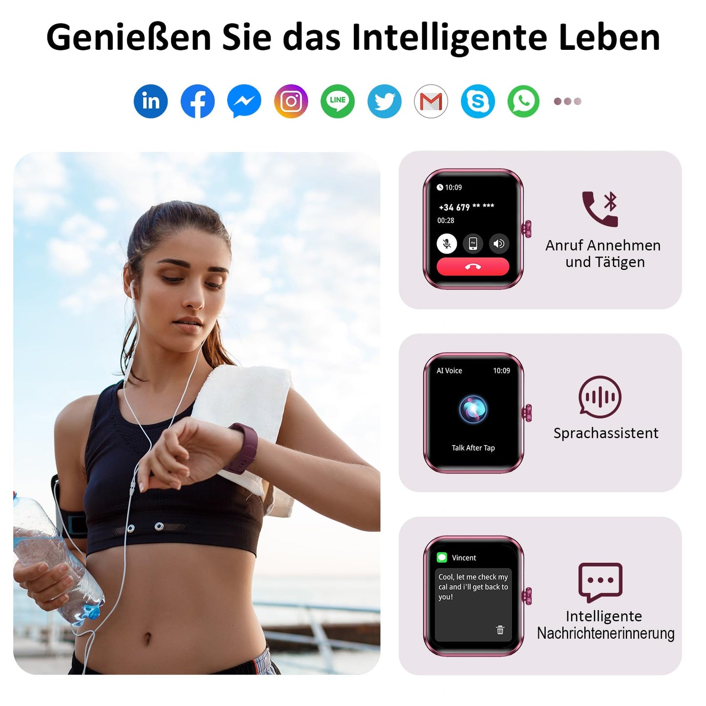 Blackview Smartwatch Damen Herren mit Telefonfunktion(Anrufe tätigen/empfangen)/Message Reminder, Sportuhr mit 100+Sportmodi, Fitnessuhr,Puls-Schlaf-Monitor, Schrittzähler, Smart Watch für Android iOS