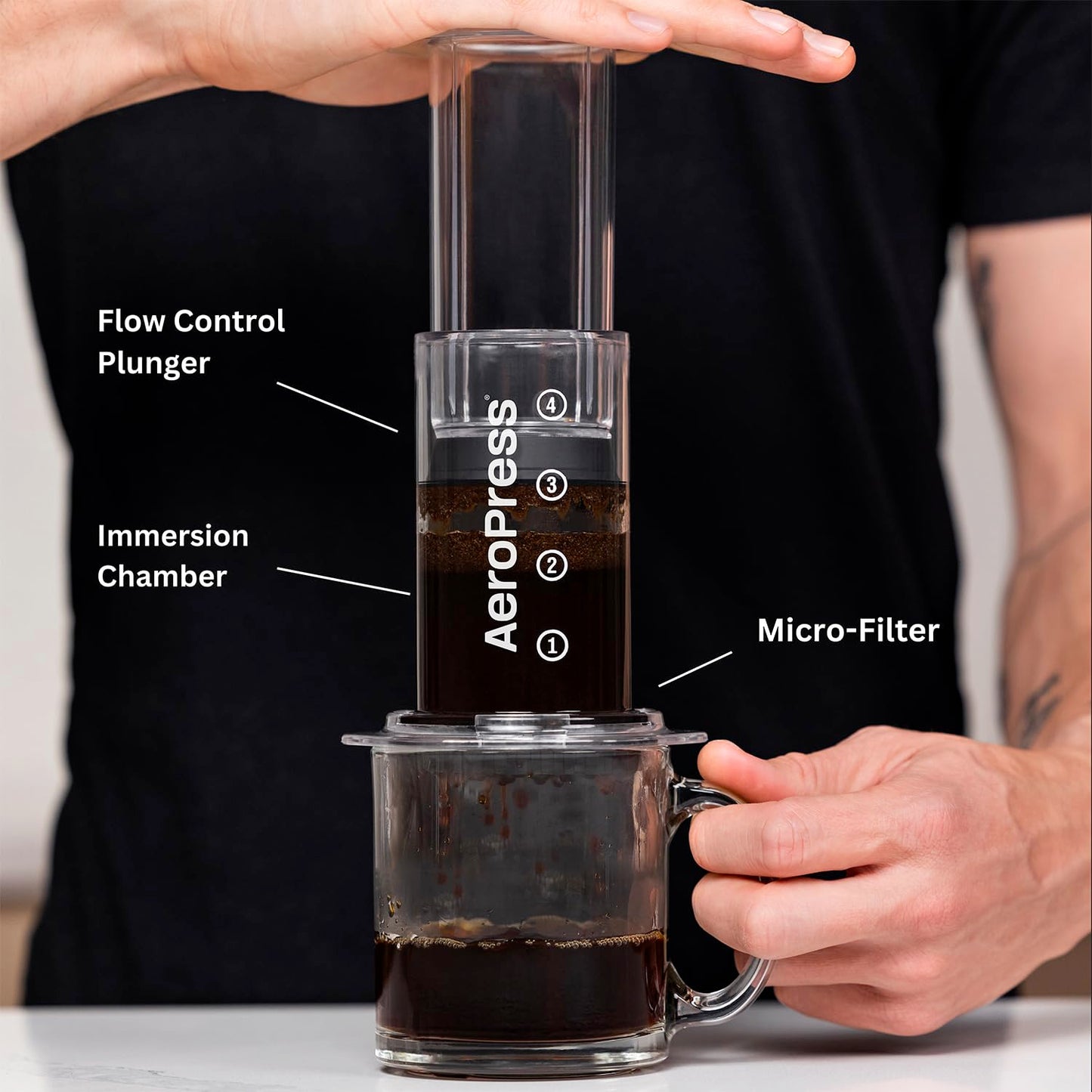 AeroPress Clear Kaffeepresse – 3-in-1 Kaffeemaschine kombiniert French Press, Pour Over & Espresso – Vollmundiger Kaffee ohne Bitterkeit – Tragbare Mini-Kaffeemaschine für Reisen, Transparent