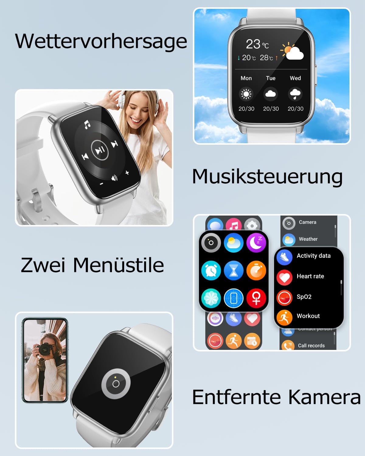 RUIMEN Smartwatch mit Telefonfunktion,Smartwatch für Damen Herren HD-Touch Screen Fitnessuhr mit SpO2-Überwachung Pulsuhr Schlafmonitor Schrittzähler Uhr Multi Trainingsmodi für Android iOS