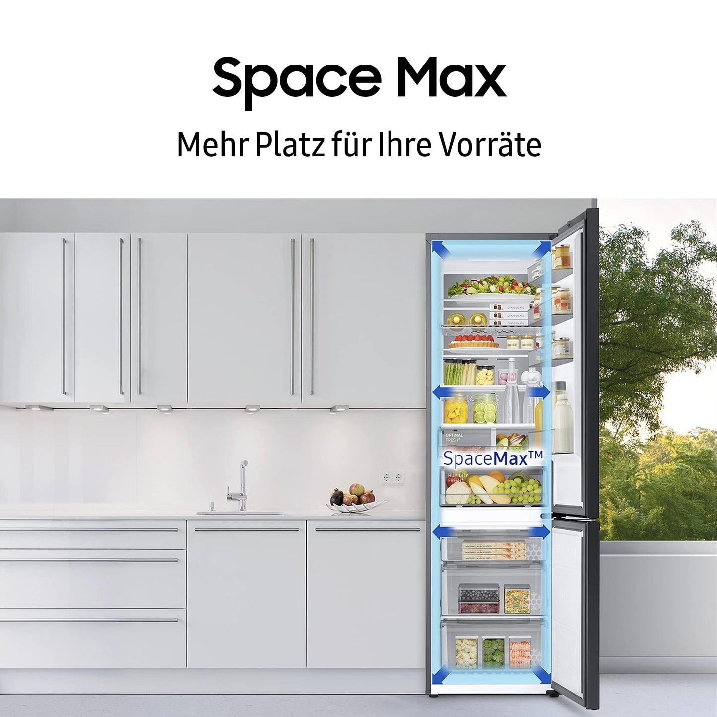 Samsung Bespoke Kühl-Gefrier-Kombination, Kühlschrank mit Gefrierfach, 203 cm, 387 l Gesamtvolumen, 114 l Gefrierteil, AI Energy Mode, Black Steel, RL38C7B5BB1/EG