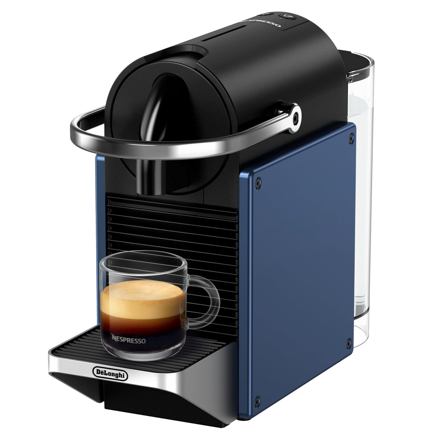 Nespresso De'Longhi Pixie EN127.BL Kaffekapselmaschine, zwei Direktwahltasten, ECO-Modus, kompaktes Design, 19 Bar Drucksystem, 1260W, Blau/Schwarz