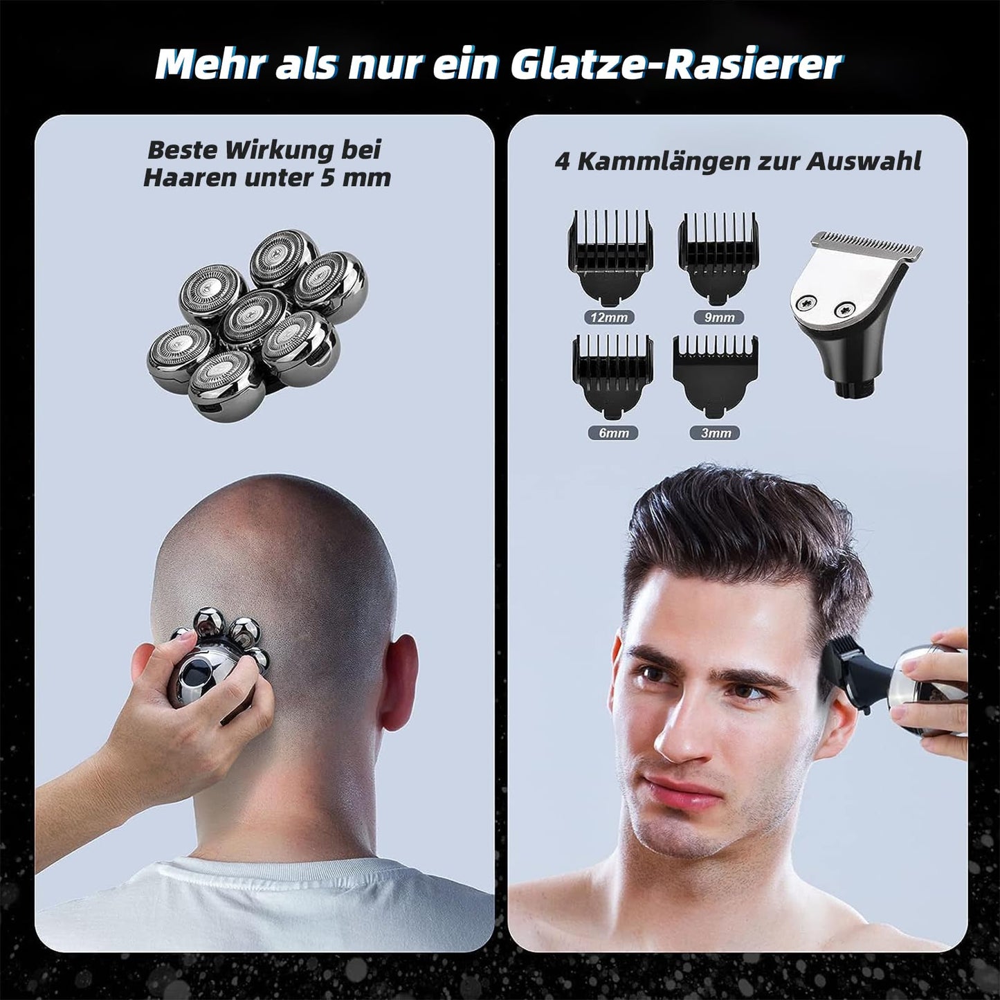 Elektrorasierer Herren, 5 in 1 Glatzen Rasierer Herren, Professioneller Elektrorasierer mit 7 Rotierende Scherköpfe und Trimmer Pflege Kit, wasserdicht, Batterieanzeige und kabellos wiederaufladbar