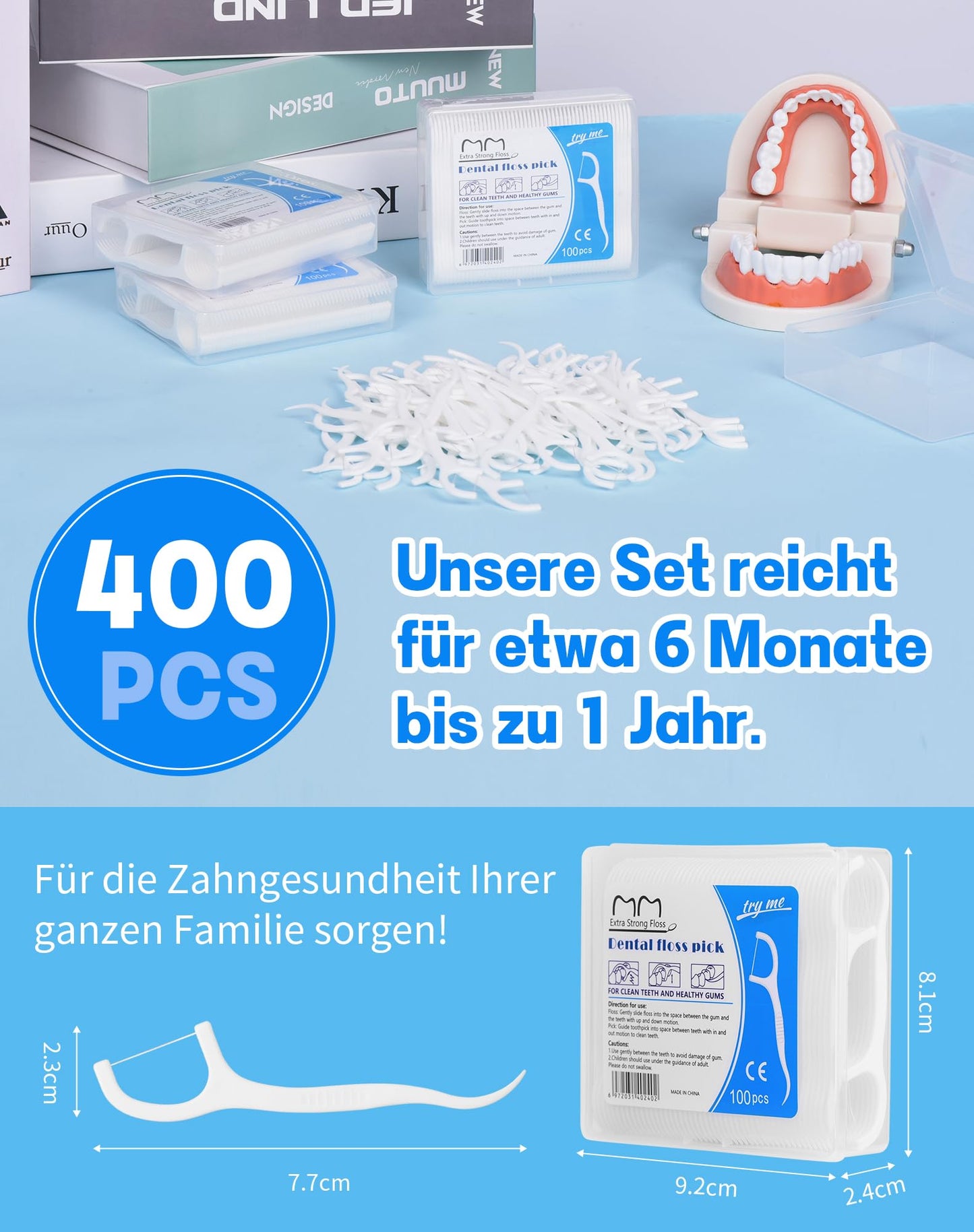 400PCS Zahnseide Sticks Dental Floss Zahnseide Zahnstocher Zahnpflege 3X Zahnreinigung Flossers mit 4Pack tragbarem Etui Zahnseidesticks Zahnreiniger Sticks zur Entfernung von Plaque und Speiseresten