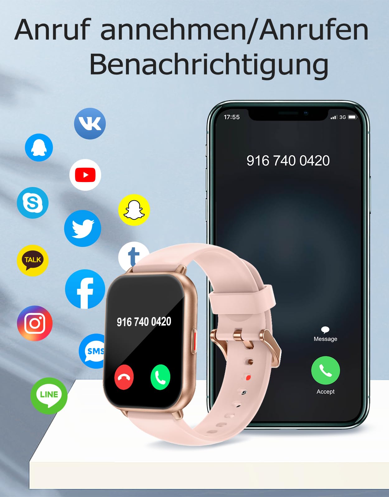 RUIMEN Smartwatch mit Telefonfunktion,Smartwatch für Damen Herren HD-Touch Screen Fitnessuhr mit SpO2-Überwachung Pulsuhr Schlafmonitor Schrittzähler Uhr Multi Trainingsmodi für Android iOS