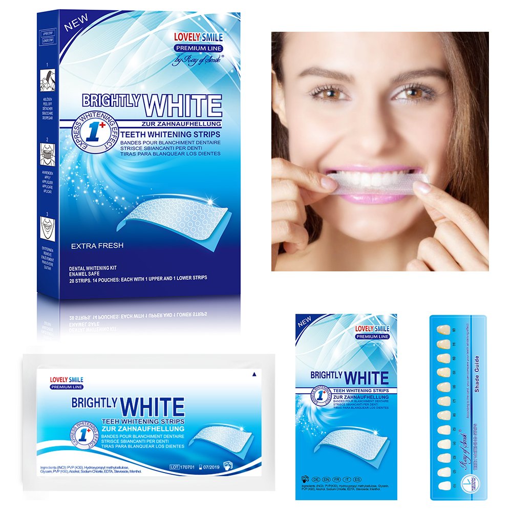 LOVELY SMILE Premium Line Teeth Whitening Strips - Zahnaufhellung ohne Zahnempfindlichkeit, Peroxidfrei - Schnelle Wirkung - Sicher für Zahnschmelz, 28 WHITE-STRIPS von RAY OF SMILE