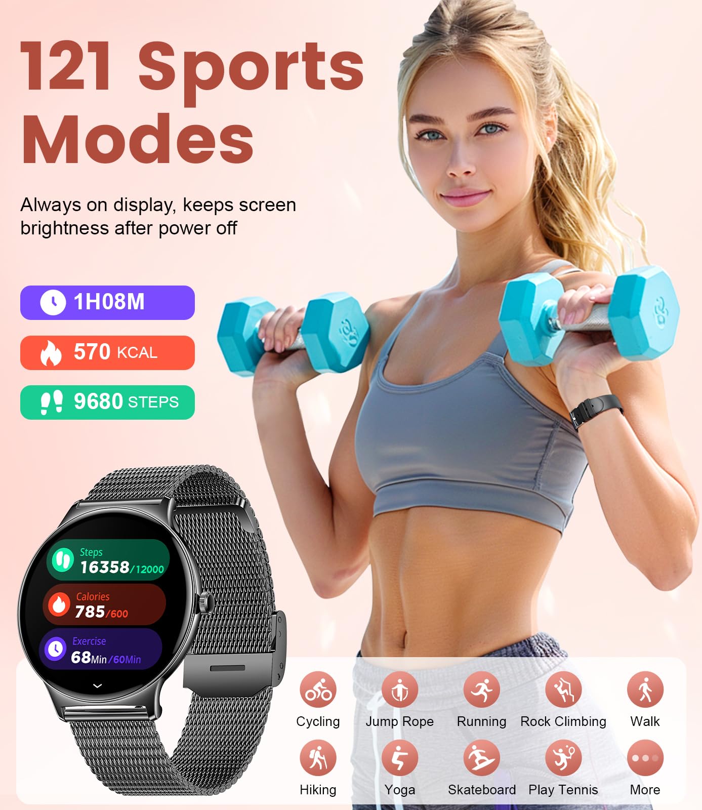 Smartwatch Damen Mit Telefonfunktion,1.43"AMOLED Fitnessuhr Mit Herzfrequenz/Spo2/Schlafmonitor Kompatibel Android iOS,SchrittzäHler Kalorien IP68 Wasserdicht Smart Watch 100+Sport Modi Schwar