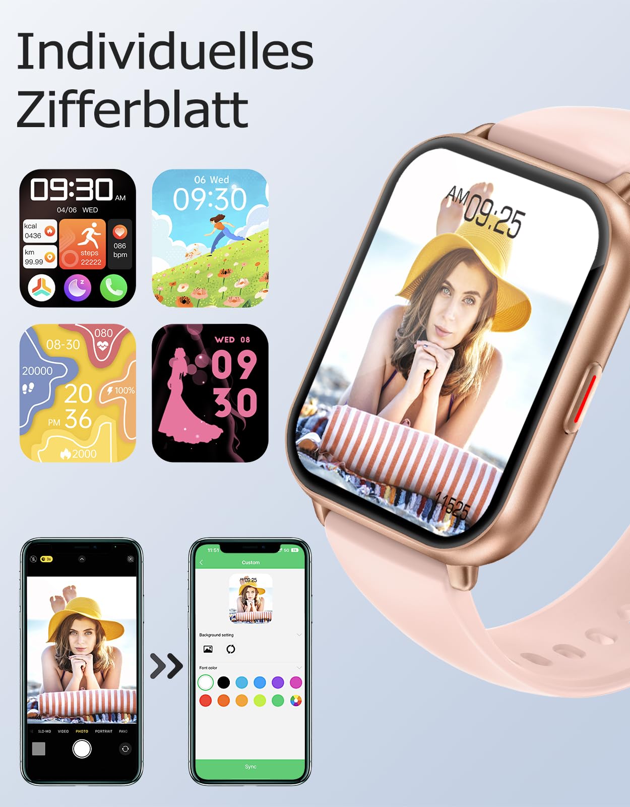 RUIMEN Smartwatch mit Telefonfunktion,Smartwatch für Damen Herren HD-Touch Screen Fitnessuhr mit SpO2-Überwachung Pulsuhr Schlafmonitor Schrittzähler Uhr Multi Trainingsmodi für Android iOS