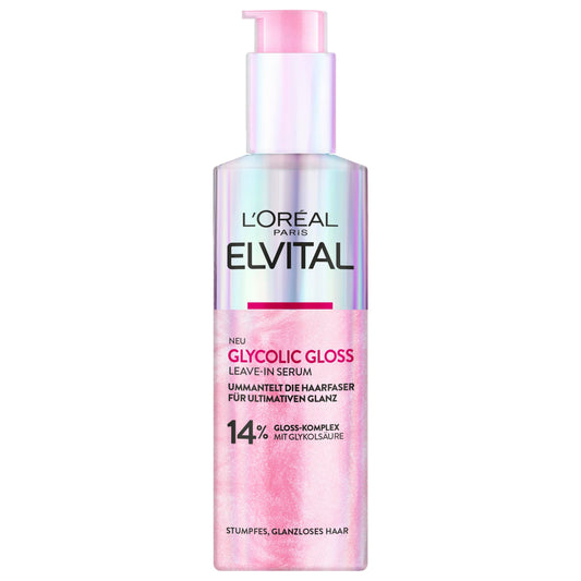 L'Oréal Paris Elvital Glycolic Gloss Serum für glanzloses und stumpfes Haar, Haarpflege für intensive Geschmeidigkeit und ultimativen Glanz, Leave-In Serum, regenerierend, mit Glykolsäure, 150ml