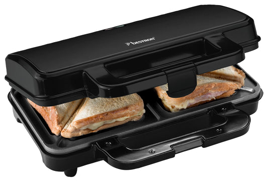 Bestron XL Sandwichmaker, Antihaftbeschichteter Sandwich-Toaster für 2 Sandwiches, inkl. automatischer Temperaturregelung & Bereitschaftsanzeige, 900 Watt, Farbe: Schwarz Mattiert