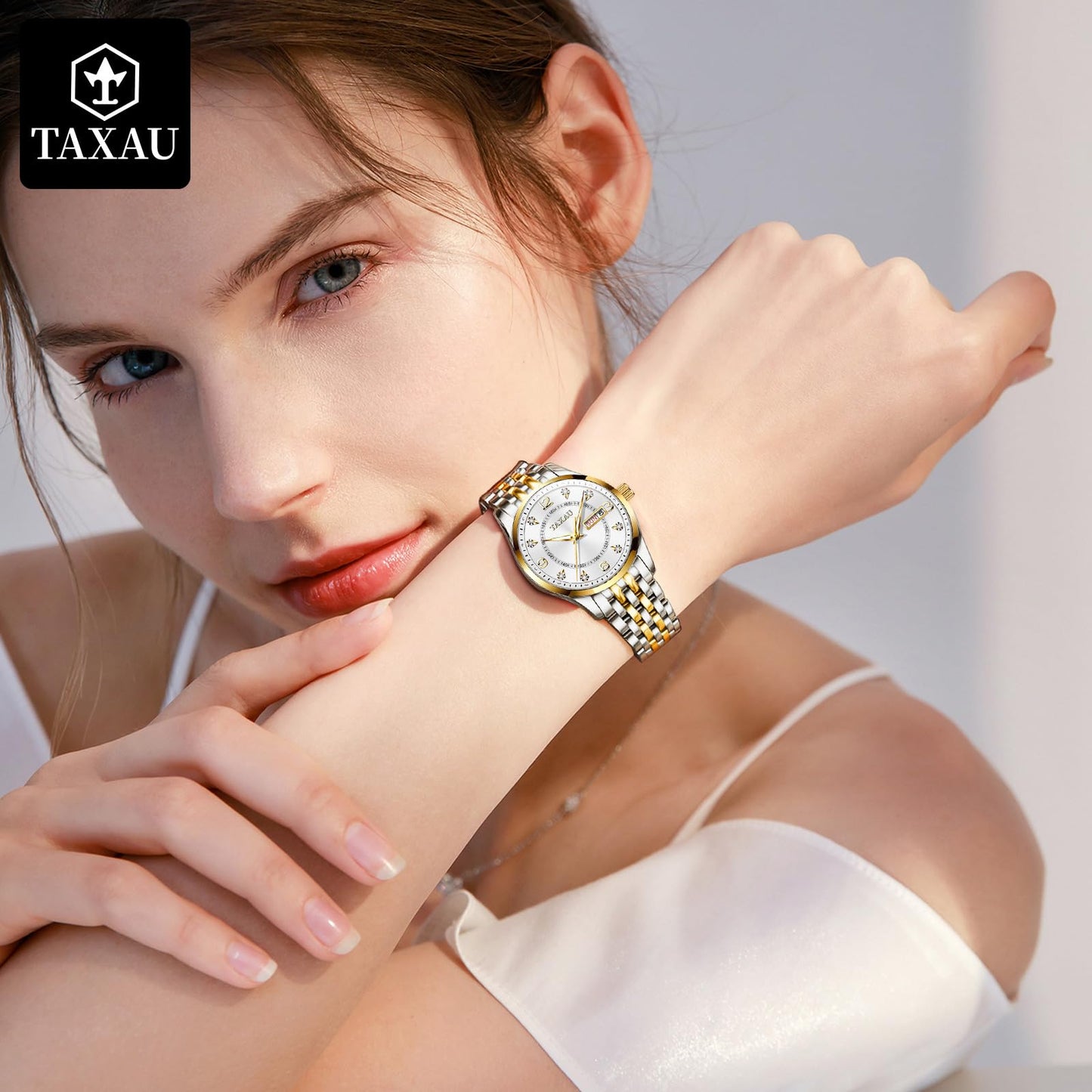 Taxau Uhren Frauen Luxus Diamant Arabisch Zifferblatt Armbanduhr für Frauen mit Datum wasserdichte Edelstahl Quarz Damenuhr Reloj para Mujer