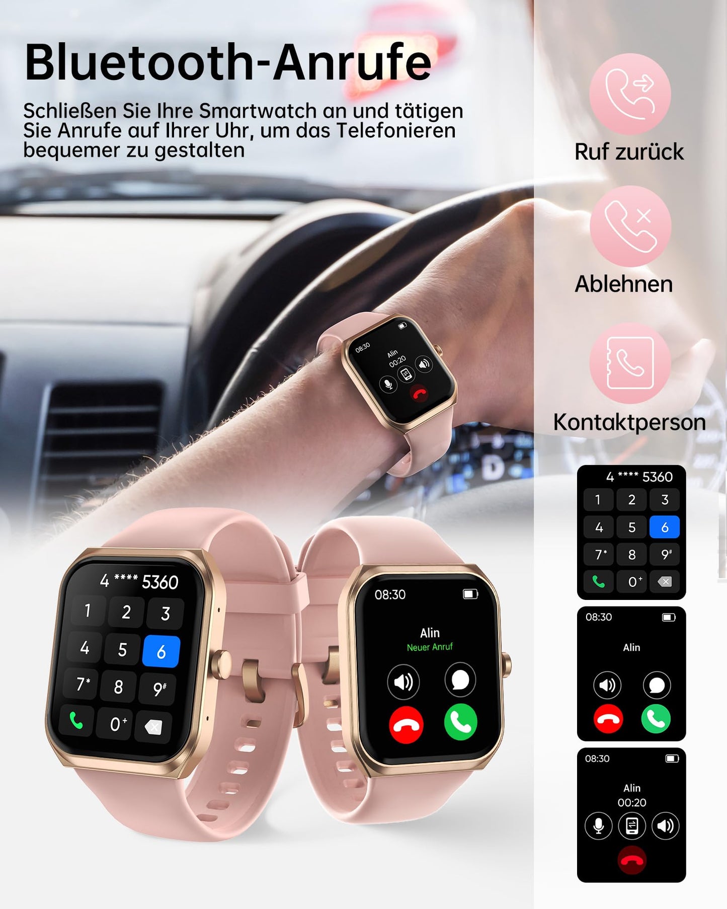 TUYOMA Smartwatch Damen mit Telefonfunktion - 1.91" Smart Watch IP68 Wasserdicht, 24h Herzfrequenz, SpO2, Schlafmonitor, 112+ Sportarten, Spiele, Kompatibel mit Android IOS