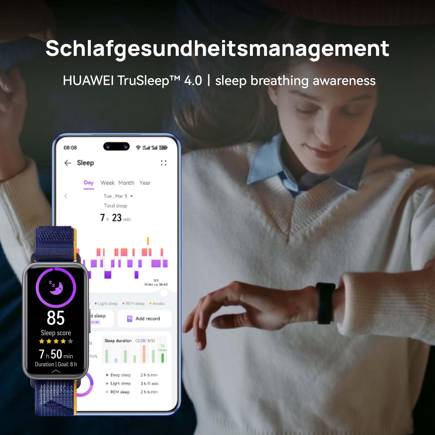 HUAWEI Band 9, Bluetooth, iOS & Android, bis zu 14 Tage Akkulaufzeit, Comfortable Wear, TruSleep 4.0, wissenschaftliches Schlaftracking, 100 Training Modes，smartband，Weiß Fluorelastomer Strap