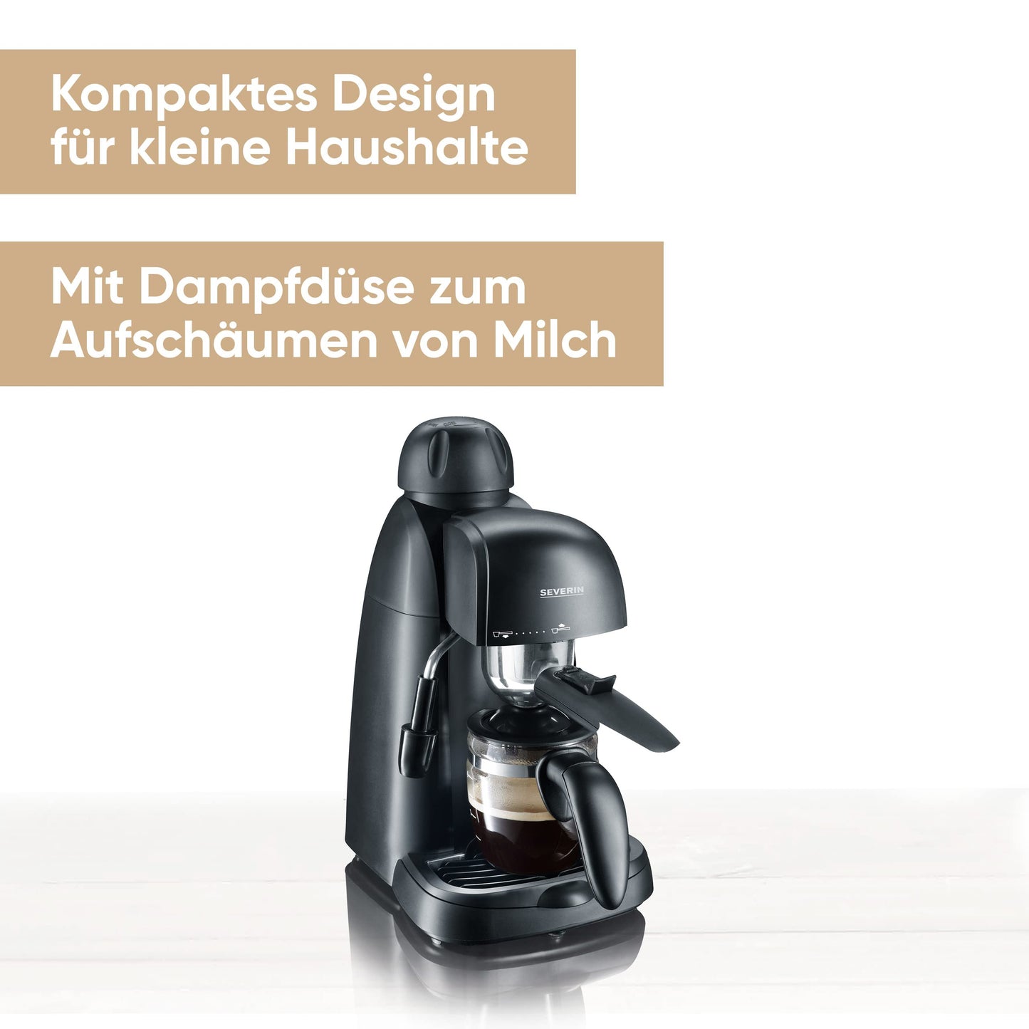 SEVERIN Espressomaschine, kleine Kaffeemaschine für bis zu 4 Tassen Espresso, Kaffeemaschine mit Milchschäumer für Kaffee-Milch-Spezialitäten, ideal für Singles, schwarz, KA 5978