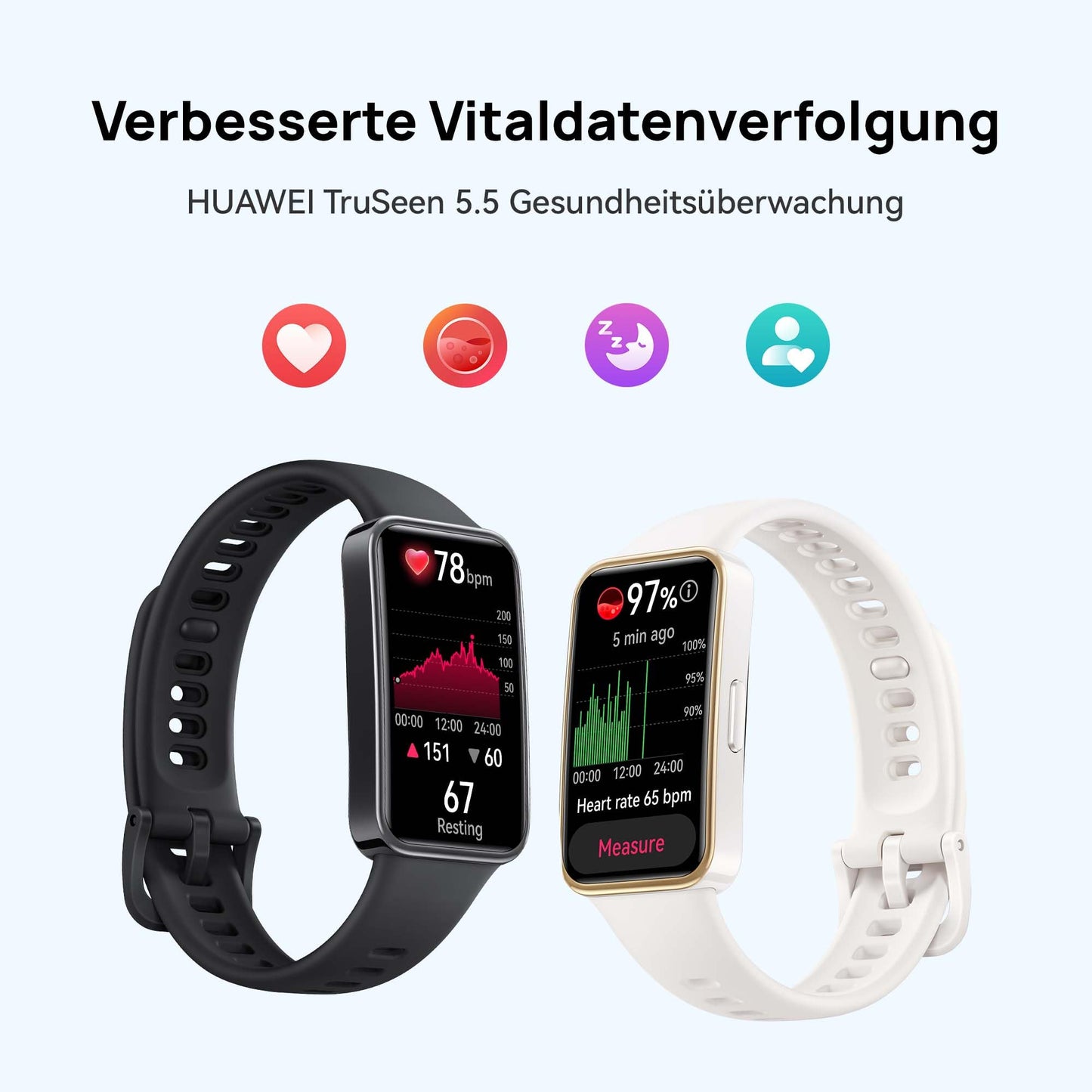 HUAWEI Band 9, Bluetooth, iOS & Android, bis zu 14 Tage Akkulaufzeit, Comfortable Wear, TruSleep 4.0, wissenschaftliches Schlaftracking, 100 Training Modes，smartband，Weiß Fluorelastomer Strap