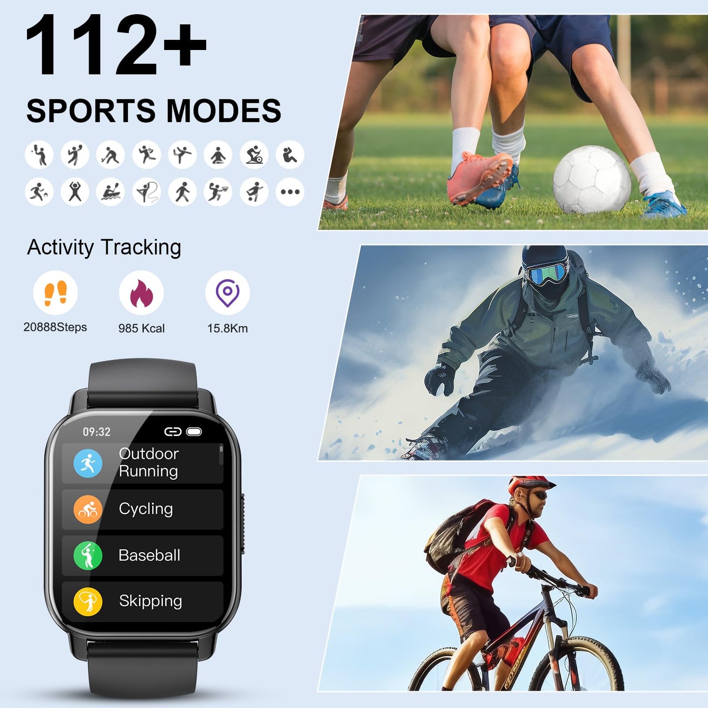 Smartwatch Damen Herren mit Telefonfunktion, 1.85'' Zoll HD Smart Watch, 112+ Sportmodi Sportuhr mit Pulsuhr/Schlafmonitor, IP68 Wasserdicht Fitnessuhr mit Information Erinnerung für iOS Android