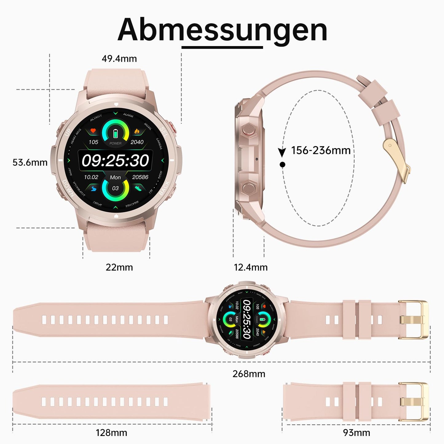 LLKBOHA Smartwatch Damen mit Telefonfunktion - 1,39 Zoll Fitnessuhr mit Benachrichtigung Smart Watch, 113+ Sportmodus, IP68 Wasserdicht mit Herzfrequenz, SpO2, Schlafmonitor für iOS und Android