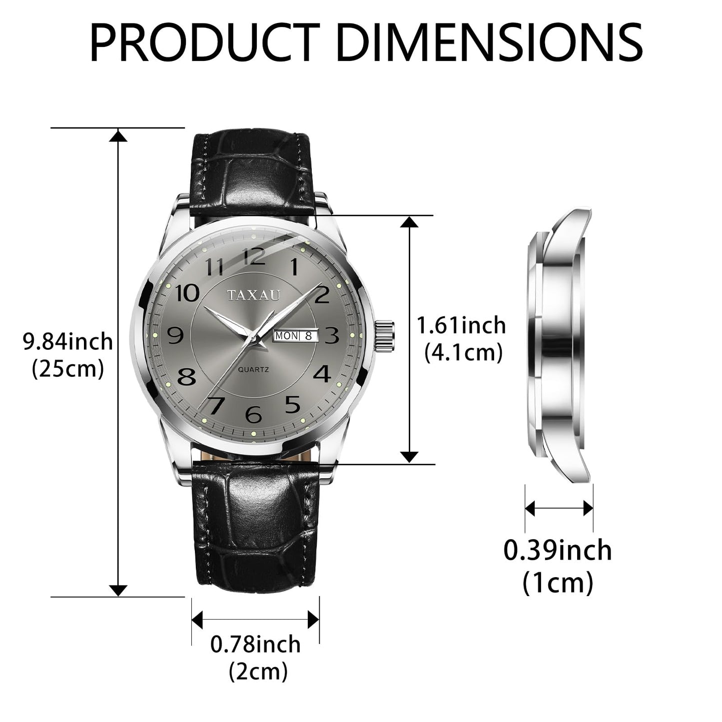 Taxau Uhren für Herren Mode Lederuhren Graues Zifferblatt mit Datum Klassische Business Männer Uhren Wasserdicht leuchtendes Kleid Analoge Quarz Armbanduhren Relojes para Hombres