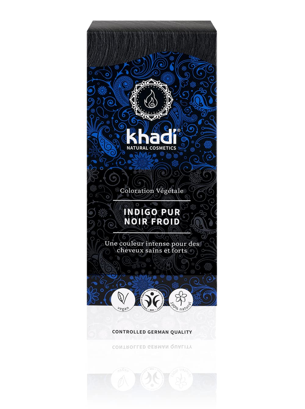 khadi REINES INDIGO Pflanzenhaarfarbe, Haarfarbe für geheimnisvolles Tiefschwarz bis zu schimmerndem Blau-Schwarz, Naturhaarfarbe 100% pflanzlich, natürlich & vegan, Zertifizierte Naturkosmetik, 100g