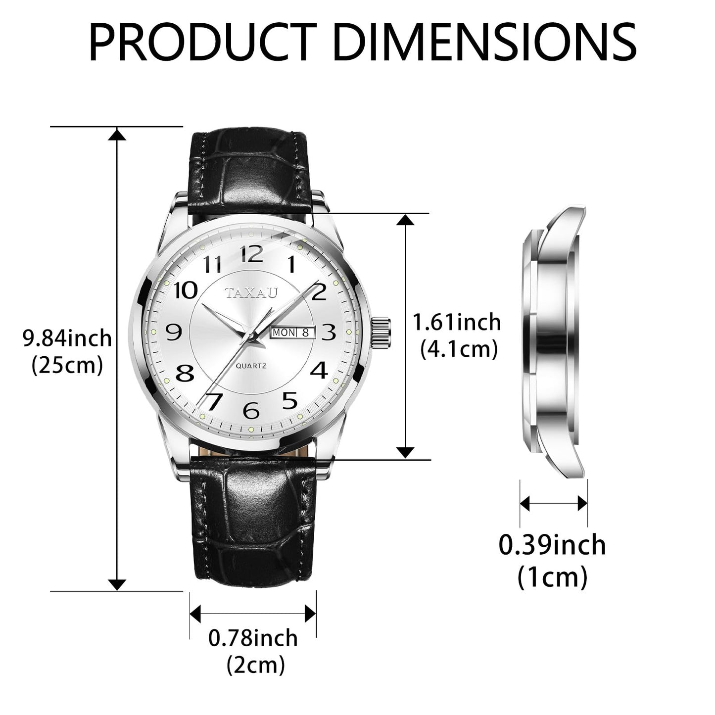 Taxau Herrenuhren Arabische Ziffern Großes Zifferblatt Leicht zu lesen Herrenuhren Einfacher Stil Day Date Uhren wasserdichte leuchtende Armbanduhren Reloj para Hombre