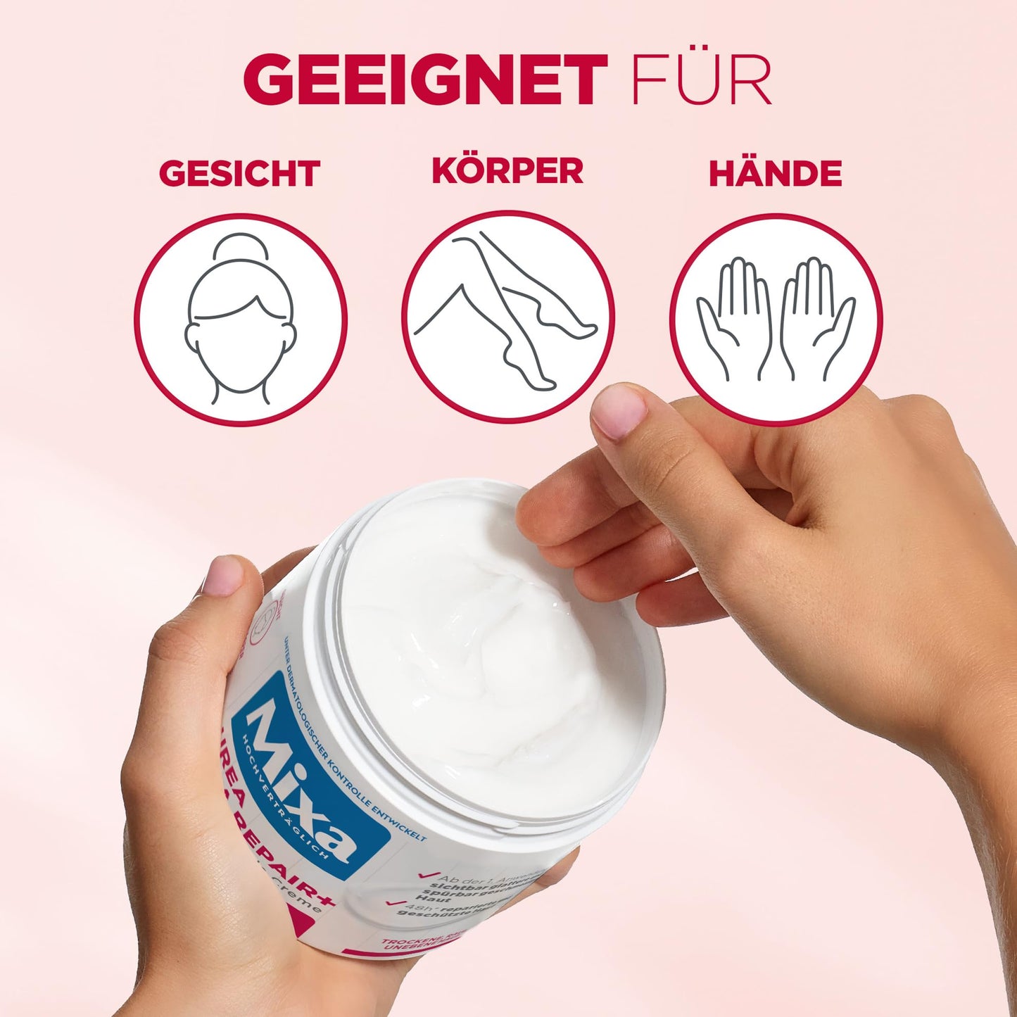 Mixa Urea hauterneuernde Creme mit Urea & Niacinamide, für trockene und raue und unebene Haut, repariert und glättet, Feuchtigkeitspflege für den Körper, Hände und Gesicht, Urea Cica Repair+, 400 ml