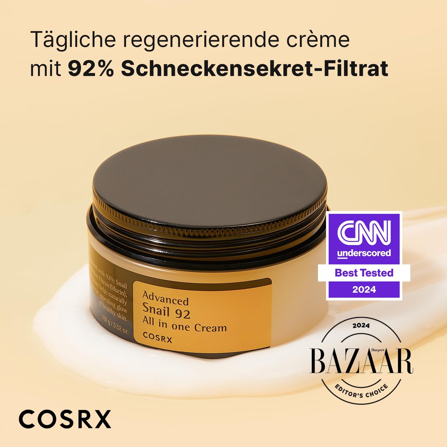 COSRX Advanced Snail 92% All in One Cream | Schneckenschleim Creme mit Hyaluron | Anti Pickel Anti Falten Gesichtscreme | für trockene und empfindliche Haut | Korean Skincare