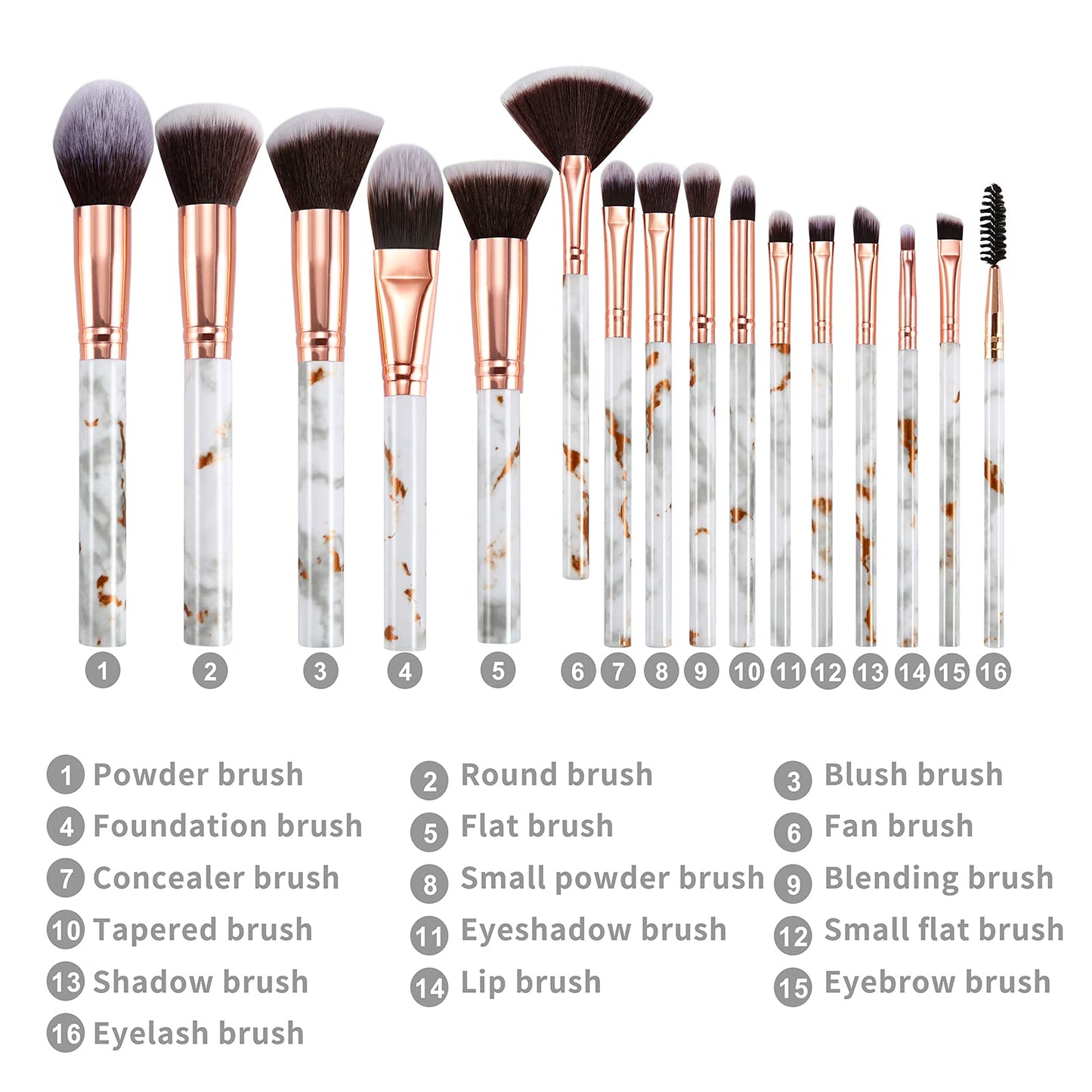 Pinselset Makeup DUAIU 16 Stück Professionelle Pinsel Set Marmor Gesicht Make Up Pudercreme Puder Foundation Lidschatten Concealer Eyeshadow Schmink Pinsel Mit Schminktasche