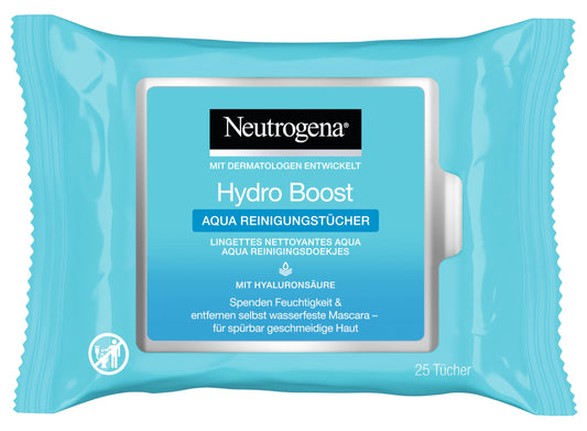 Neutrogena Hydro Boost Abschminktücher, Aqua Reinigungstücher mit Hyaluron, Make-Up Entferner, 6 x 25 Stück