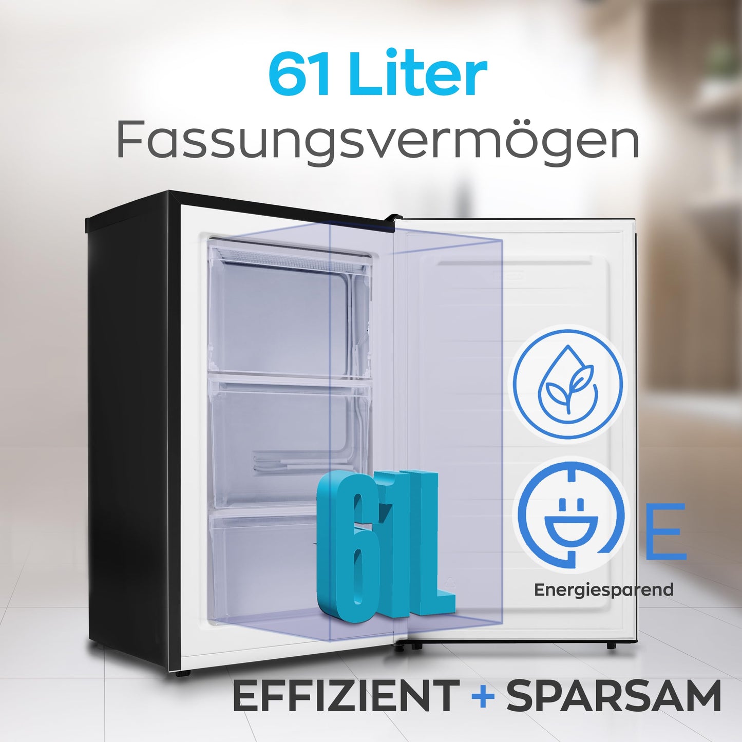 HEINRICHS Gefrierschrank, Freezer, 3x Gefrierschublade, 7 Stufen Temperaturregler,Airflow, wechselbarer Türanschlag, 61 Liter Nutzinhalt, Temperatur:-18°C~-38°C, weiß