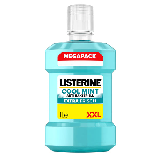 LISTERINE Cool Mint Mundwasser (1000 ml), antibakterielle Mundspülung mit ätherischen Ölen & intensivem Minzgeschmack, Zahnpflege-Spülung reduziert Zahnbelag und bekämpft wirksam Mundgeruch