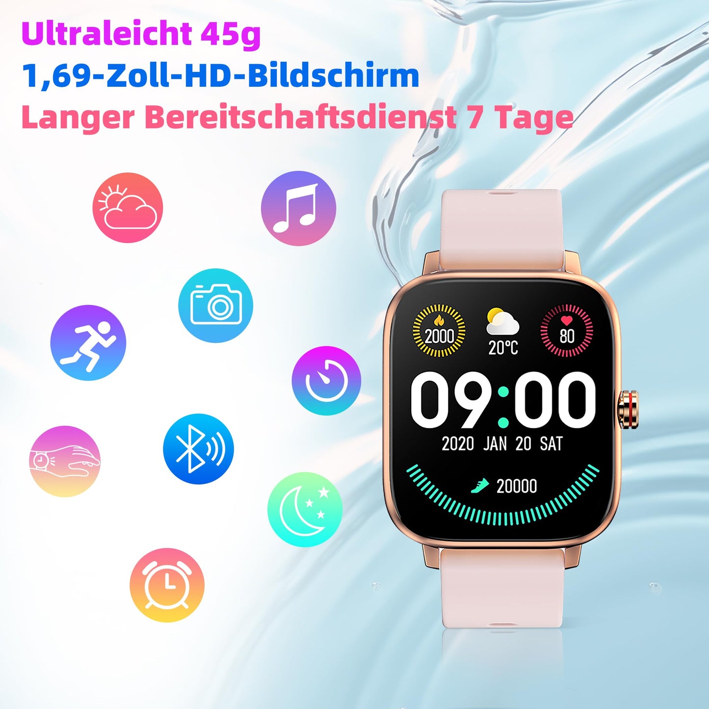 EFAITHLIFE Smartwatch Damen Herren, 1.69" Uhr Klein Fitness Tracker Schrittzähler Pulsuhr Schlaftracker Blutdruckmessung, Sportuhr Wasserdicht Android iPhone Kompatibel mit Telefonfunktion Whatsapp